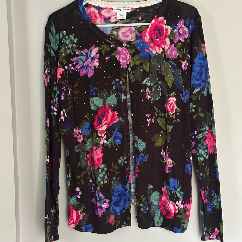 Cathy Daniels Black Floral Cardigan